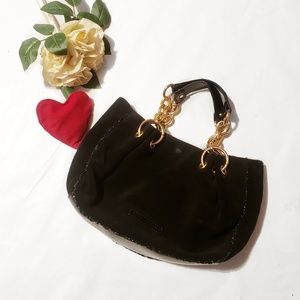 BCBGMaxazria Velour Black and Gold Chain Hand Bag